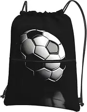 EdWal I Like Soccer Print Drawstring Backpack Gym Bags Sports Bags With Zipper Pocket For Travel Swimming Beach, Black, One Size