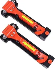 2 PCS Go DeCho Car Safety Hammer Emergency Escape Tool with Seat Belt Cutter and Vehicle Window Glass Breaker with Light Reflective Tape