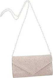 [Minkissy] Evening Clutch Purse for Women Sparkling Rhinestones Envelope Bag with Detachable Chain Elegant Color Versatile for Weddings and Proms