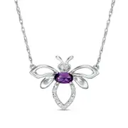 Oval Amethyst and Natural Diamond Accent Bumblebee Necklace in Sterling Silver