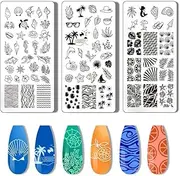 PH PandaHall 3pcs Seaside Stamping Plate Beach Stamper Shell Art Stencils Printing Template Tip Stainless Steel Image Plates for Nail Design Manicure Salon