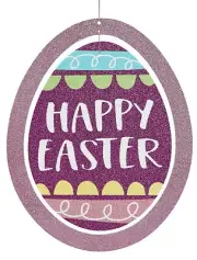 3D Glitter Spinner Easter Egg Ornament Hanging Decoration 11"