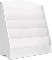 Keezi Kids Bookshelf, 5 Tiers Storage Book Shelf Bookshelves Corner Wall Toy Bookcase Rotating Display Shelves Home Living Room Bedroom Kindergarten Furniture, Rack White