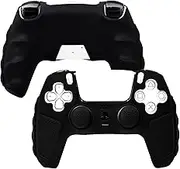 Black Anti-Slip PS5 Controller Skin,Soft Thicken Studded Protective Silicone Cover Skin Grips Compatible with PlayStation 5 Controller with 8 PCS Thumb Grips Caps.