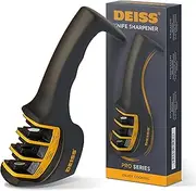 [Deiss] PRO 3-Stage Kitchen and Pocket Knife Sharpener - Professional Grade Knife Blade Sharpener for Cooking, Hunting and Ceramic Knives - Safely Restore and Polish Sharp Edges on Dull Chef Knives