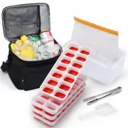 Silicone Ice Cube Tray with Lid and Bin for Freezer (4 Trays Red)
