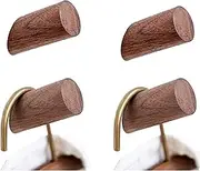 Felidio Wood Wall Hooks, 4 Pack Coat Hooks Wall Mounted, Rustic Wooden Heavy Duty Robe Hook Hat Rack, Hooks for Hanging Bathroom Towels Clothes Hanger (Walnut Wood)