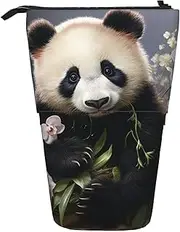 Telescopic Pencil Case Pop Up Pencil Bag Cute Telescopic Pen Holder Pink Floral Standing Pencil Pouch, Panda With Flower, One Size, Make-Up Pouch