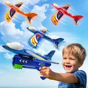 3 Pack Foam Airplane Toys with Launcher, Kids Outdoor Foam Glider Catapult Plane