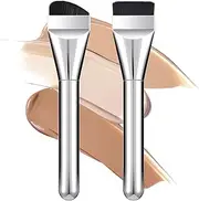 Oruola 2pcs Korean Foundation Brush,Liquid Foundation Brush for Face,Flat Foundation Brush,Foundation Brush Flat for Liquid Makeup Blending Cream,Black Soft Bristles Blending Brushes Silver