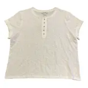 NWT Nine West Women's Short Sleeve Front Button Slub Henley Top White Large