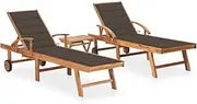 Teak Wood Sun Loungers Set for Patio - Two Lounges, Side Table, Comfortable Cushion, Adjustable Recliner, Outdoor Garden, Beach, Lawn