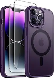 JETech 3 in 1 Magnetic Case for iPhone 14 Pro Max 6.7-Inch with 2 Pack Tempered Glass Screen Protectors, Compatible with MagSafe, Translucent Matte Back Shockproof Phone Cover (Deep Purple)