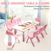 Kids Children 120x60cm Pink Adjustable Drawing Whiteboard Table & 8 Pink Chairs
