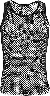 [JEShifangjiusu] Men's Sexy Underwear Breathable Mesh Sheer Boxer Briefs Trunks See Thru Sleeveless Fishnet Tank Top