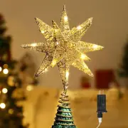 Christmas Star Tree Topper, 3D Star Plugged Decorative Treetop with LED Light Be