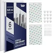 Acrylic Sign Holder A4, Pack of 6, Transparent Frame Paper Holder with Multiple Mounting Options Included, Wall Mounted Poster Holder, Plastic Notice Board for Home, Office (A4-6 Pack)