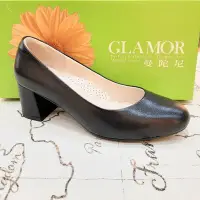 在飛比找Yahoo!奇摩拍賣優惠-GLAMOR 曼陀尼素面粗跟包鞋