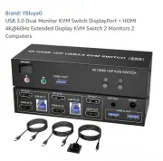 4K HDMI+DP USB3.0 KVM SWITCH 2 MONITORS /2 COMPUTERS 60Hz EXTENDED DISPLAY.