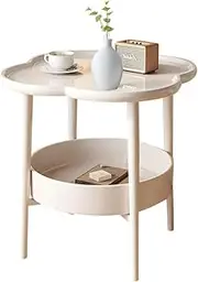 Cute Sofa Side Table Flower Shaped End Table 2 Tier Couch Bedside Table Small Tray Table for Living Room Bedroom (White)
