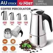 Stainless Steel Espresso Stove Top Coffee Maker Percolator Moka Pot 2/4/6/9Cups-