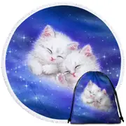 Cool Galaxy Dream Cute White Kittens in Space Round Beach Towel