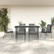 VRAXO 7 Piece Garden Dining Set Black Steel and Textilene -46.09KG,3200687