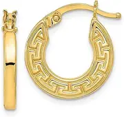 [JewelryWeb] 14k Gold Polished Hollow Greek Key Hoop Earrings 16.38x14.32mm Wide 2mm Thick-Hoop Earring for Women