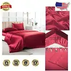 Glamorous 4-Piece California King Red Satin Sheet Set - Easy Care & Stylish