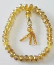 New Tasbih Handmade Golden Yellow Crystal Tasbeeh Misbaha Rosary Worry 33 Beads