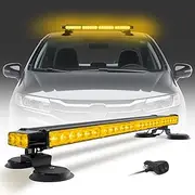 LED Strobe Flashing Light Bar, 26.6 Inch 54 LEDs Double Side High Intensity Emergency Hazard Warning Beacon Light, Amber Light Bar with Magnetic Mounts for Car Truck Trailer Roof (12-24V)