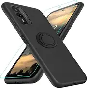 [Nijiadi] for Nokia XR21 5G Phone Case with Glass Screen Protector, 360° Rotatable Ring Holder Magnetic Kickstand/Stand Silicone TPU Shockproof Protective Cover Case for Nokia XR21 5G - Black