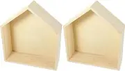 LUOZZY 2pcs Wooden House Shaped Wall Shelf Solid Wood Wall Mounted Shelf for Children's Room Living Room Wall Decoration - Medium