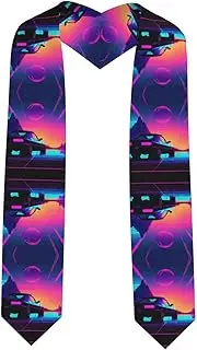 [SKKNT] Retrowave Pictures Print Graduation Shawl Stole For Academic Commencements Honor Sash Congratulations Gift