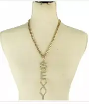 Sexy Necklace Gold Metal Link Chain Rhinestone Chunky Curb Cuban Set Earring