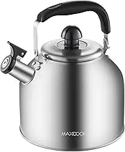 MAXCOOK 4.2 Quart/4L Stainless Steel Whistling Tea Kettle,Brushed Satin, Suitable to Boiling Water & Tea on Induction Stove, Gas Stove Top