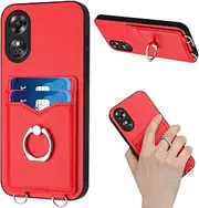 Compatible with Oppo A17 / A17K Cover,Finger Ring Card Slot Wallet Case Red