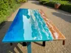 Live Edge Wood Table - Epoxy Resin Design- Modern Wood & Resin Combination Table