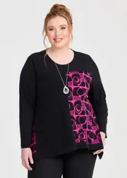 [Taking Shape] Taking Shape Spliced Detail Top Size 18 in HOT Pink Multi - Plus Size Women's Clothing Hot Pink Multi