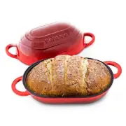 Enameled Cast Iron Bread Oven 2 Qt (Red), Non-Stick Single Loaf Cast Iron Bre...