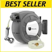 Retractable Garden Hose Reel: 100ft Wall-Mounted with 10-Pattern Spray Nozzle