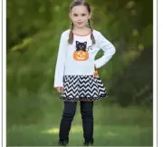 Ann Loren Halloween Dress Pumpkin Cat Ruffle Longsleeve White Black Size 11-12
