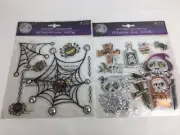 Halloween Window Decorations Clings Stickers Metallic Spider Web Skull Tombstone