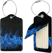 [FJWSLCH] Blue Flame Luggage Tag for Suitcases, 2 PCS Suitcase Tags, Identifiers Travel Bag Tags for Luggage Travel Tags, Baggage Tags, Leather Name ID Labels and Metal Loop for Women Men