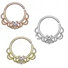 CZ Set Centered Filigree Bendable Hoop Ring Nose Septum Daith Ear Cartilage F150