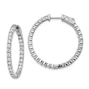 Sterling Silver Shimmer Rhodium-Plated 58 Stone 2.5mm Cz In And Out Round Hinged Hoop Earrings