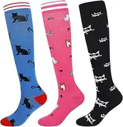 [Junely] 3 Pairs Compression Socks for Women 20-30 mmhg Knee High Socks for Support Circulation Nurse Pregnancy Sports Travel