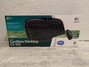 NEW Logitech EX100 BLACK Cordless Desktop Computer Keyboard & Mouse Set NIB