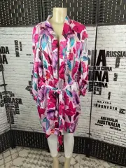 Cynthia Rowley L Pink Satin Floral Pockets Tie Front Spa Robe