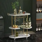 Gold Bar Carts with 4-Tier Storage Shelves, Mobile Bar Serving Cart with Wine Rack and Glass Holder, for The Home, Kitchen, Living Room, Dining Room